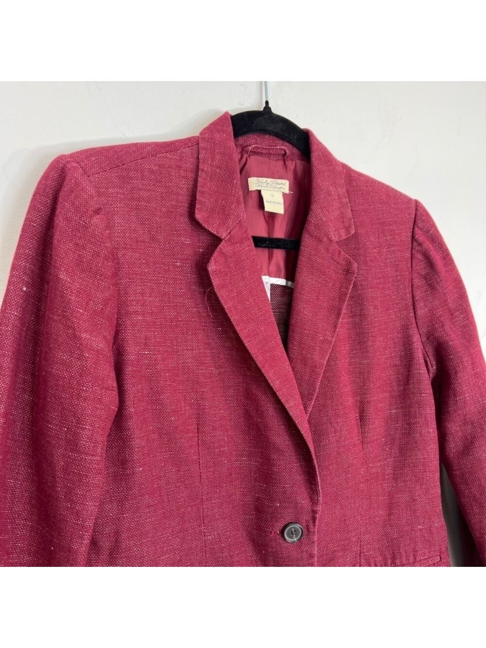 Lucky Brand burgundy linen blend 2 button roll sleeve unlined blazer jacket S - Picture 5 of 14